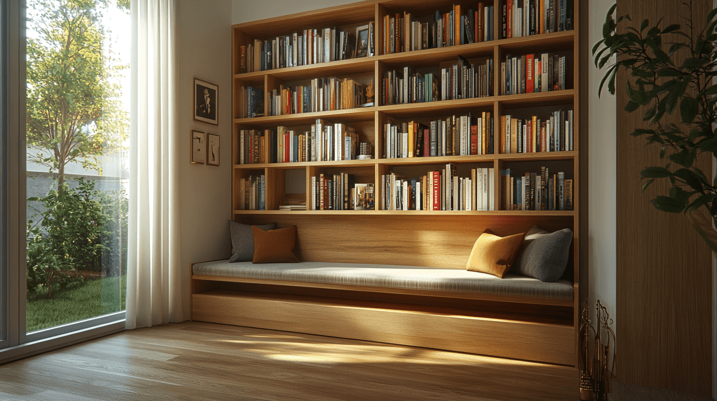 Ein Platz zum Schmökern: Bücherregale mit Sitzbank