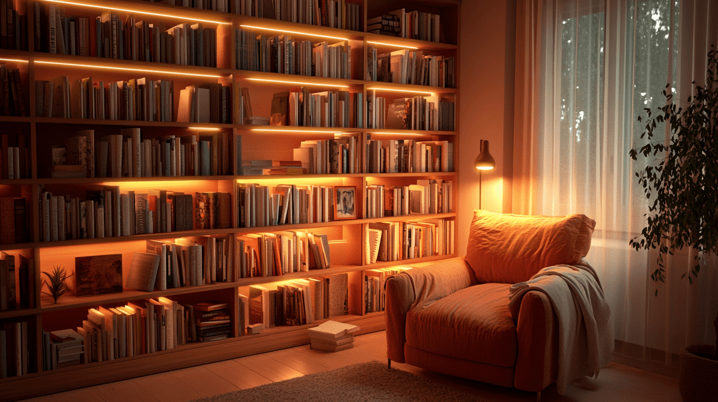 Wohnzimmer mit integrierter Bibliothek: Bücher stilvoll zur Schau stellen