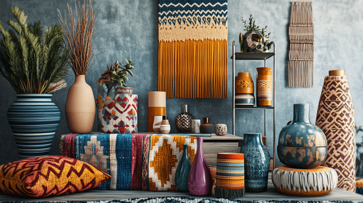 Dekorationen und Accessoires für den Boho-Mid-Century-Stil