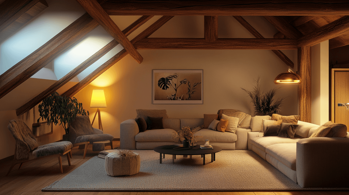 Wohnzimmer mit Deckenbalken: Rustikaler Charme im zeitgemässen Zuhause