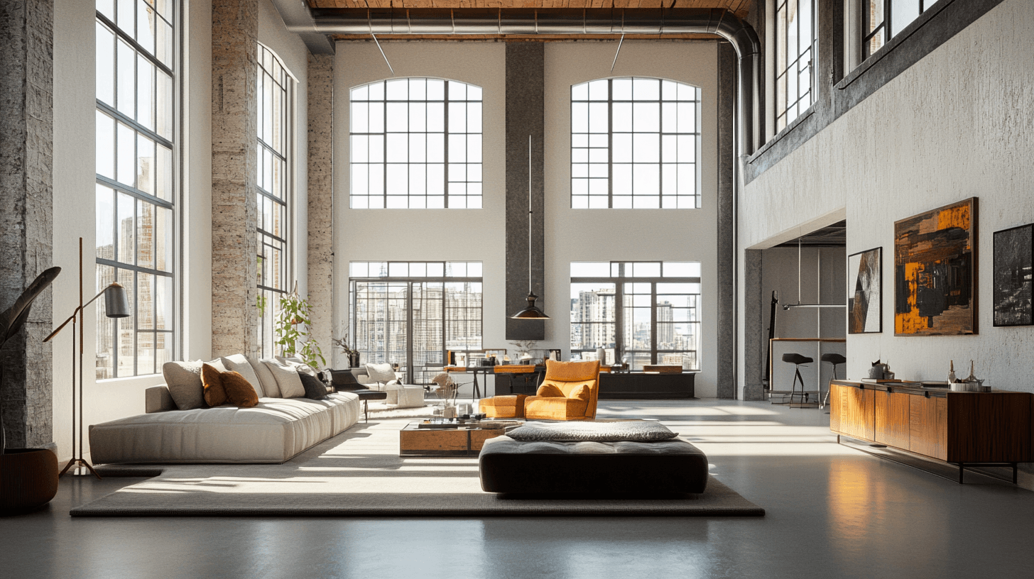 Wohnzimmer im Loft-Stil: Hohe Decken und offene Bereiche
