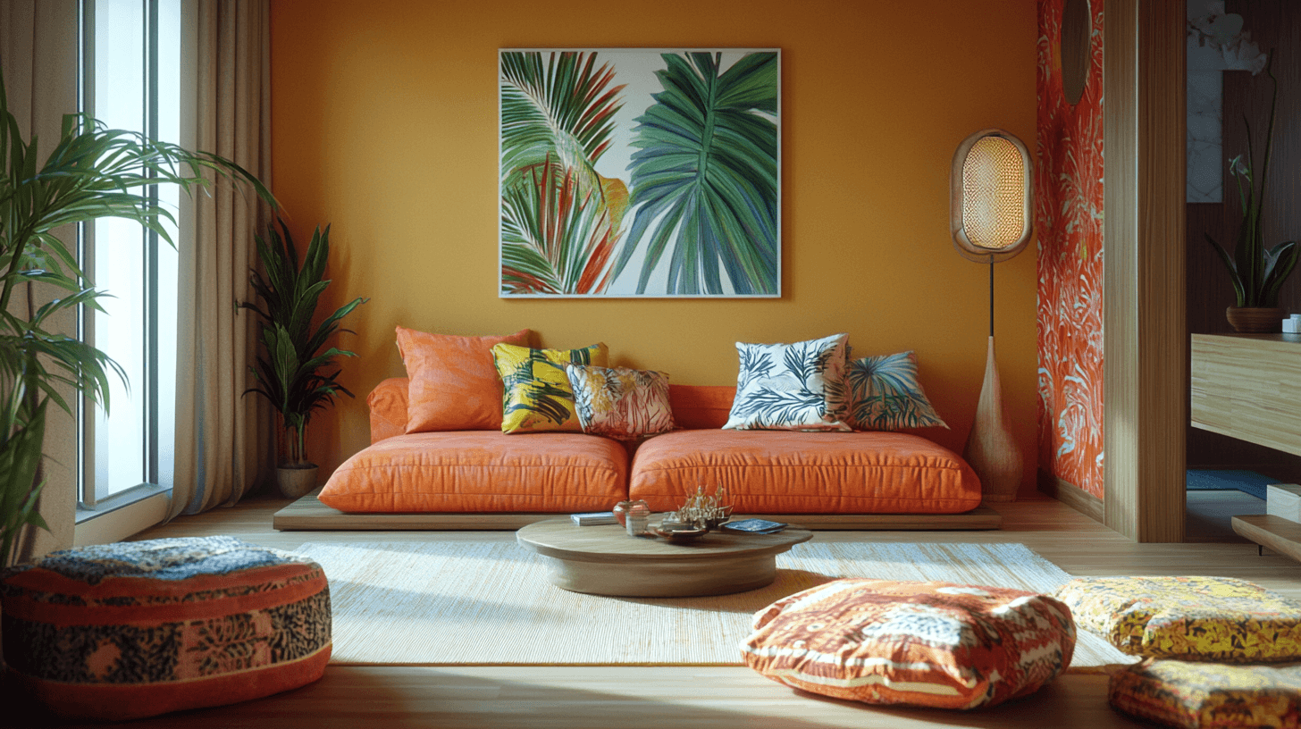 Farbpaletten und Textilien im Tropical Modern Style