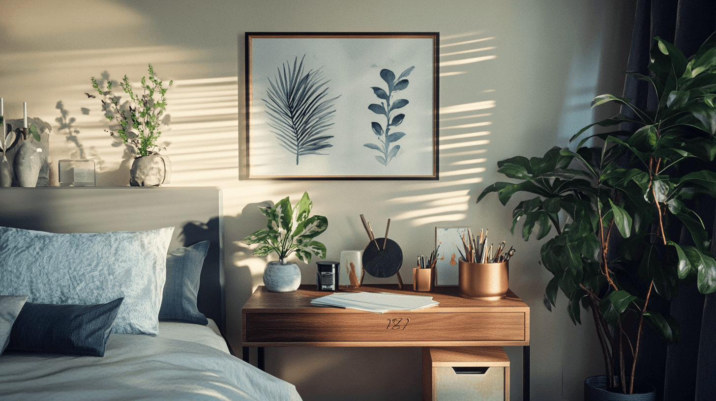 Ideen zur Dekoration des Arbeitsplatzes im Schlafzimmer