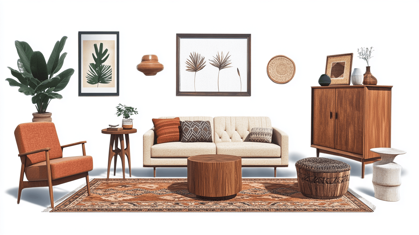 Einrichtung im Boho-Mid-Century-Stil