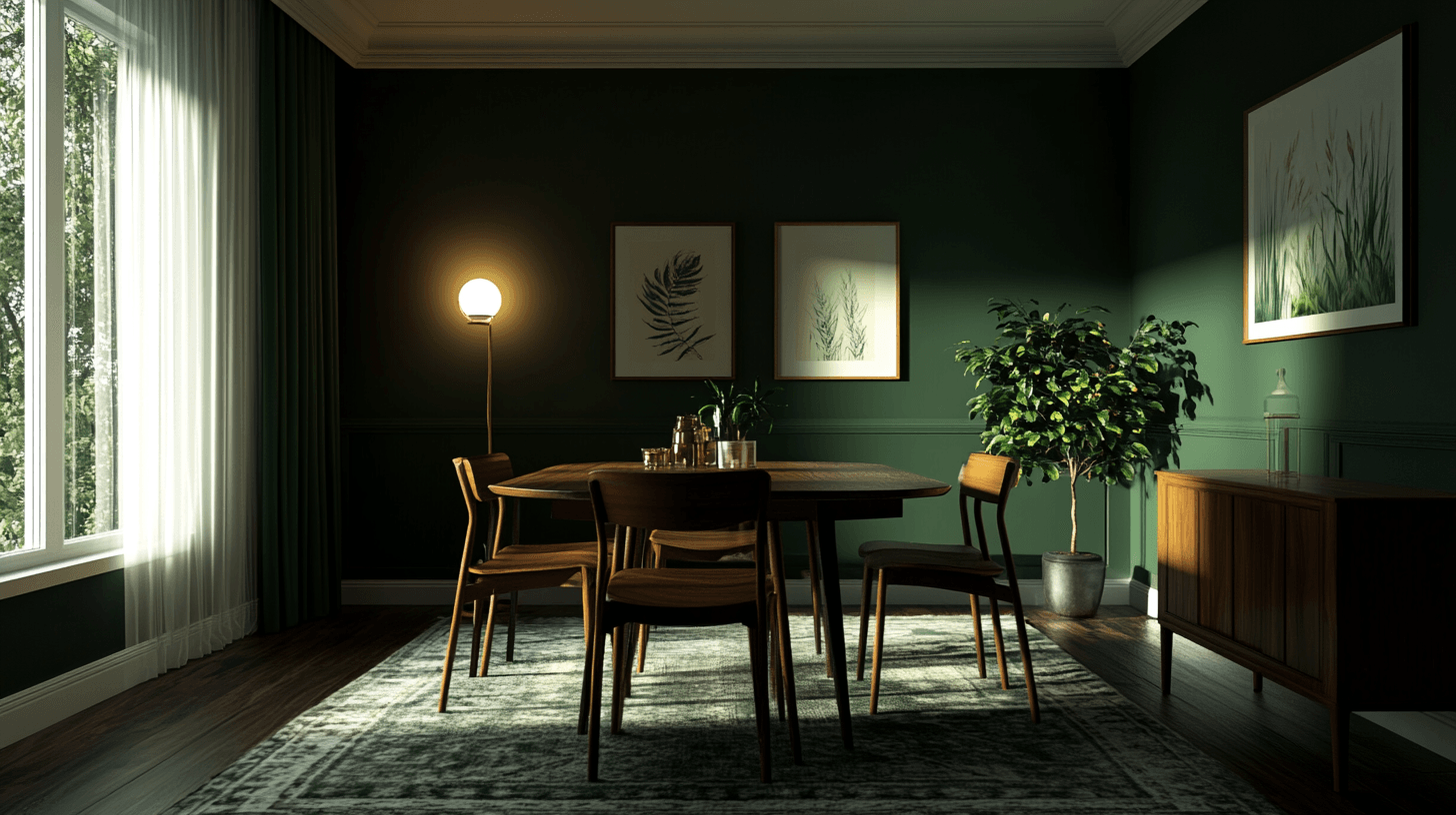 Tiefgrüne Wände: Der ideale Hintergrund für dein Esszimmer