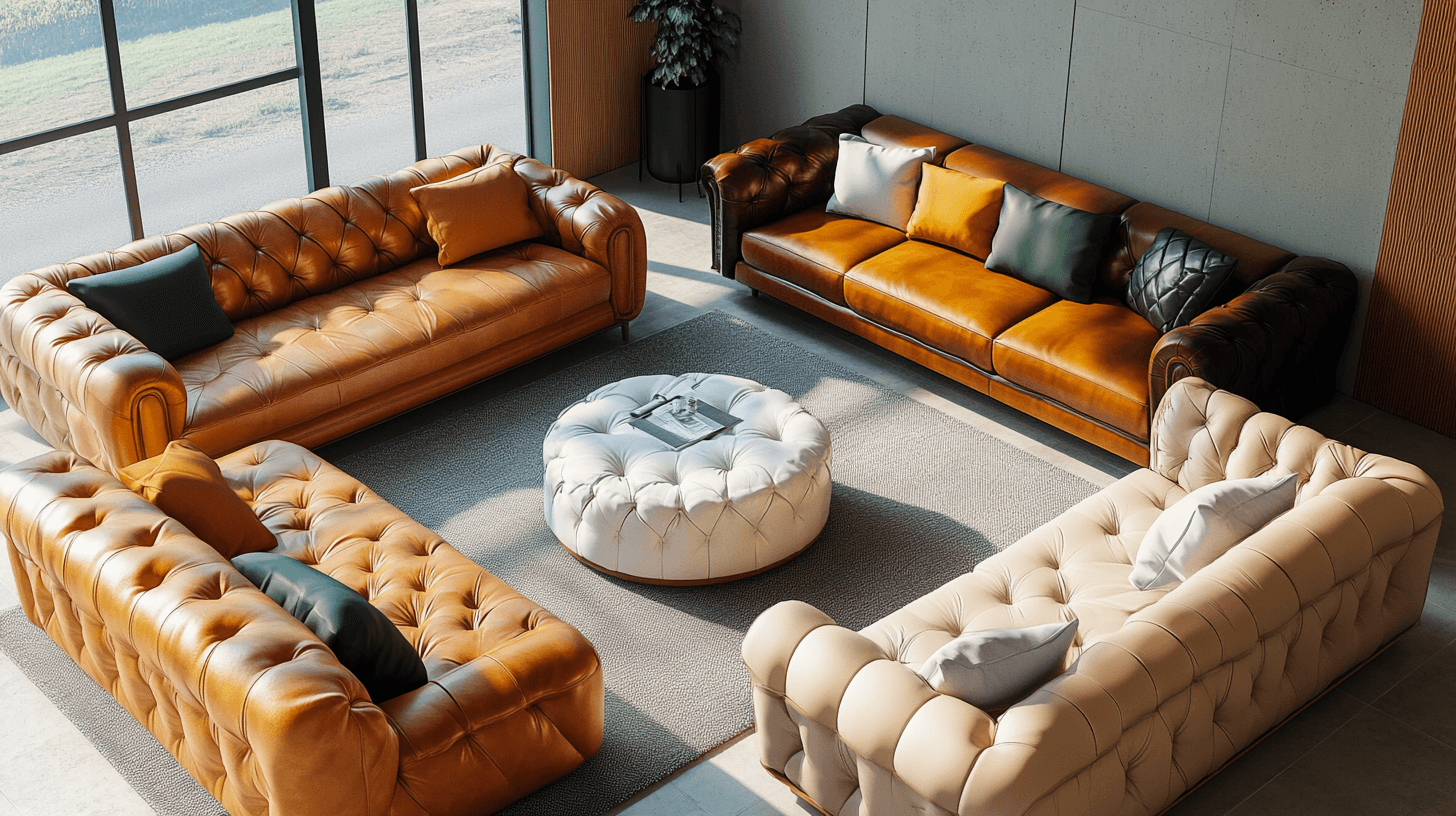 Unterschiedliche Designs von Ledersofas