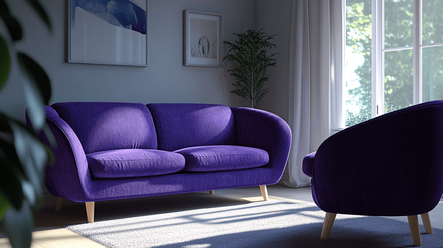 Violette Möbelstücke als Blickfang