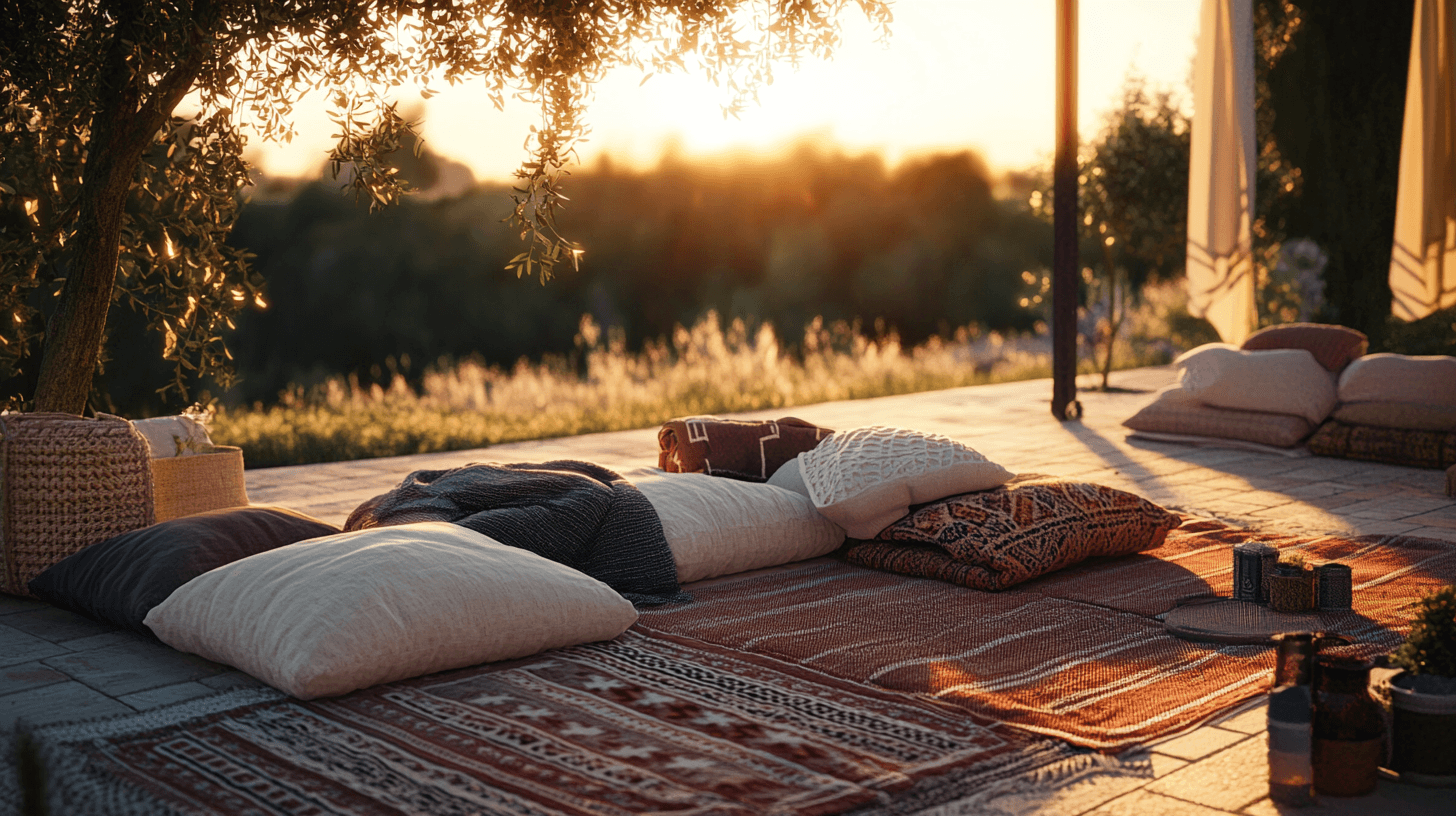 Bequeme Decken und Kissen für milde Sommerabende
