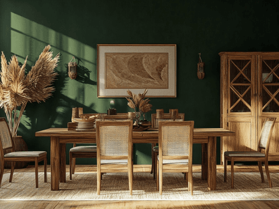 Dunkles Grün im Esszimmer: Eine Verbindung zur Natur und stilvolle Eleganz